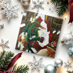 Magical Christmas Fantasy Santa Dragon Yule Cozy Tile