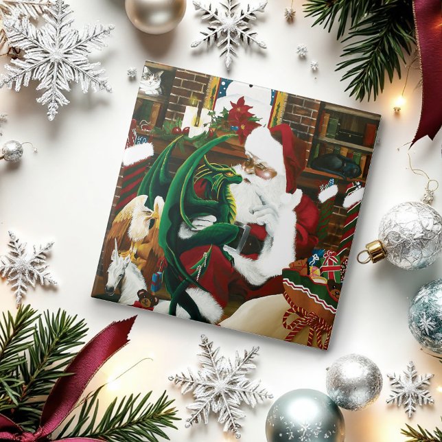 Magical Christmas Fantasy Santa Dragon Yule Cozy Tile (Creator Uploaded)