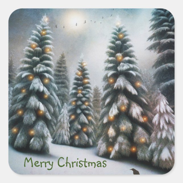 Magical Christmas Forest Square Sticker (Front)