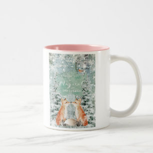 magical christmas foxes winter snow Two-Tone coffee mug