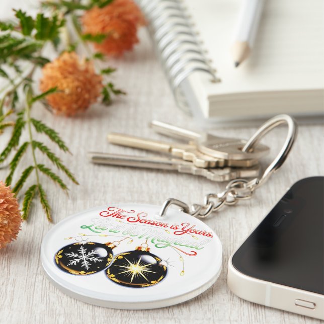 Magical Christmas Golden Glow & Snowflake Holiday  Keychain (Front Right)