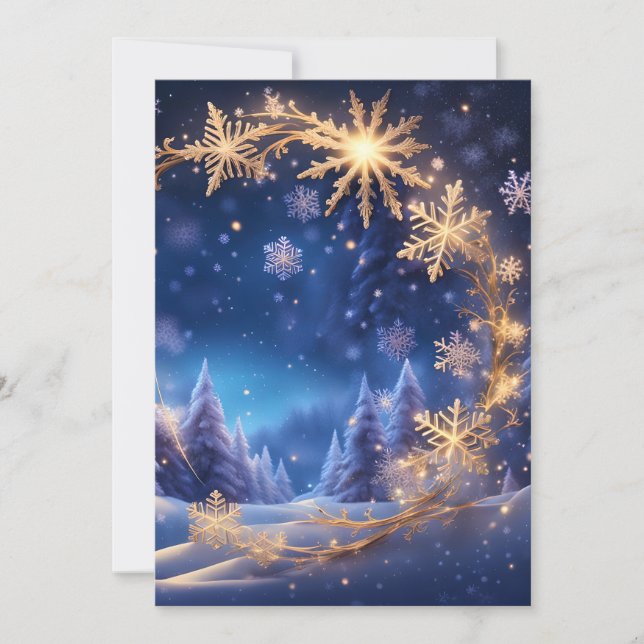 Magical Christmas  - golden snowflakes, open house Invitation (Front)