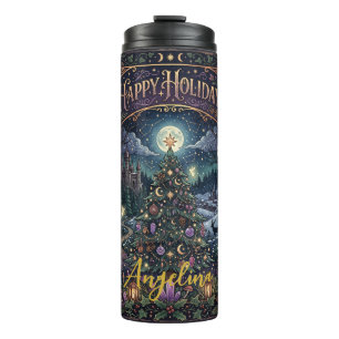Magical Christmas Happy Holidays Custom Name Thermal Tumbler