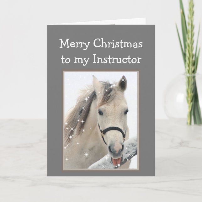 Magical Christmas  Instructor Wishes White Horse Card (Front)
