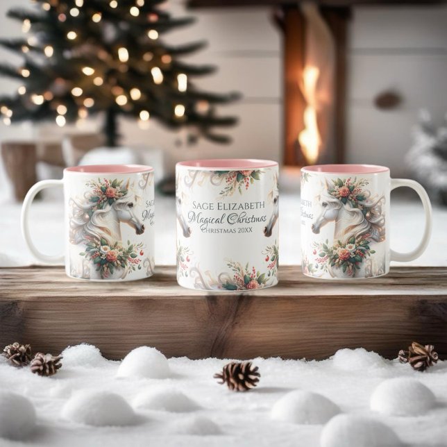 Magical Christmas New Year Horse Two-Tone Coffee Mug (Enjoy this Festive Christmas design! )