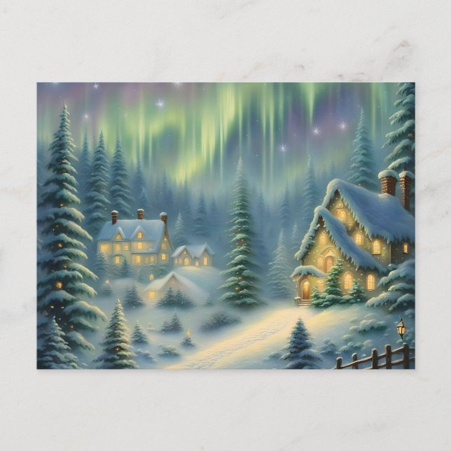 Magical Christmas night in the forest under stars  Holiday Postcard (Front)