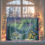 Magical Christmas night in the forest under stars  Large Gift Bag<br><div class="desc">This Gift Bag features a snowy winter forest at night with stars and auroras in the sky. The houses are brightly lit. Beautiful bag for your Christmas gifts! Custom text.</div>