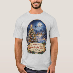 Magical Christmas Night Village Scene Graphic  T-Shirt
