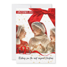 Magical Christmas Photo Red Ribbon Holiday Card
