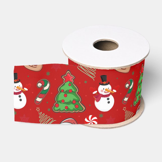Magical Christmas – Santa, Reindeer & Snowflakes Grosgrain Ribbon (Spool)