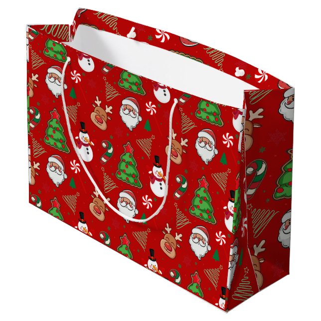 Magical Christmas – Santa, Reindeer & Snowflakes Large Gift Bag (Back Angled)