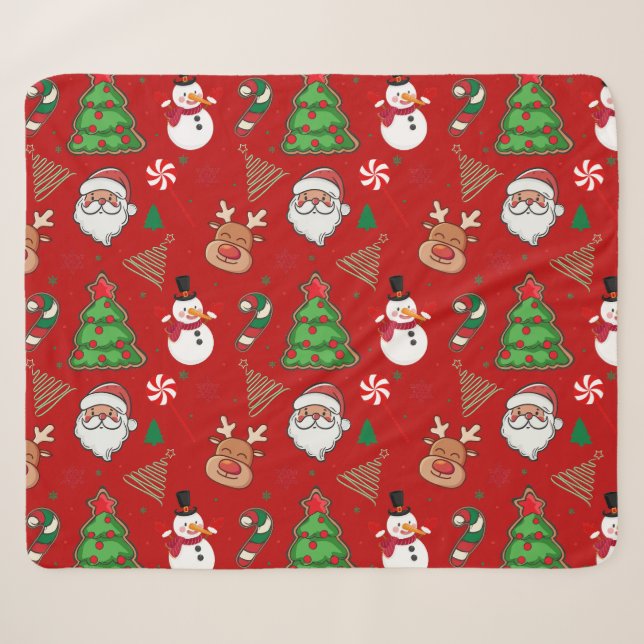 Magical Christmas – Santa, Reindeer & Snowflakes Sherpa Blanket (Front (Horizontal))