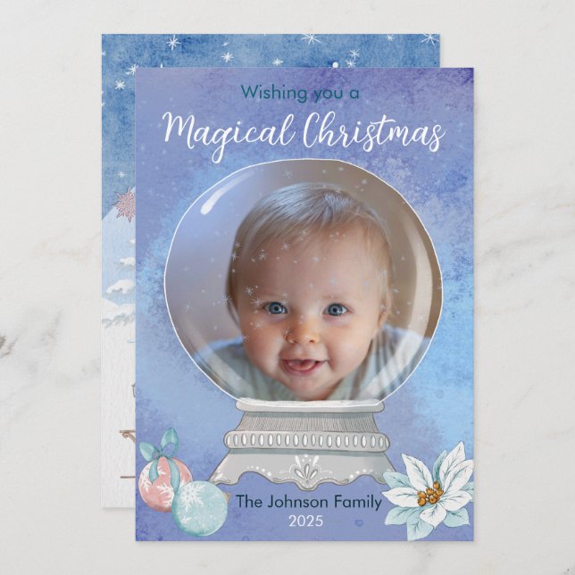 Magical Christmas Snow Globe Holiday Card (Front/Back)