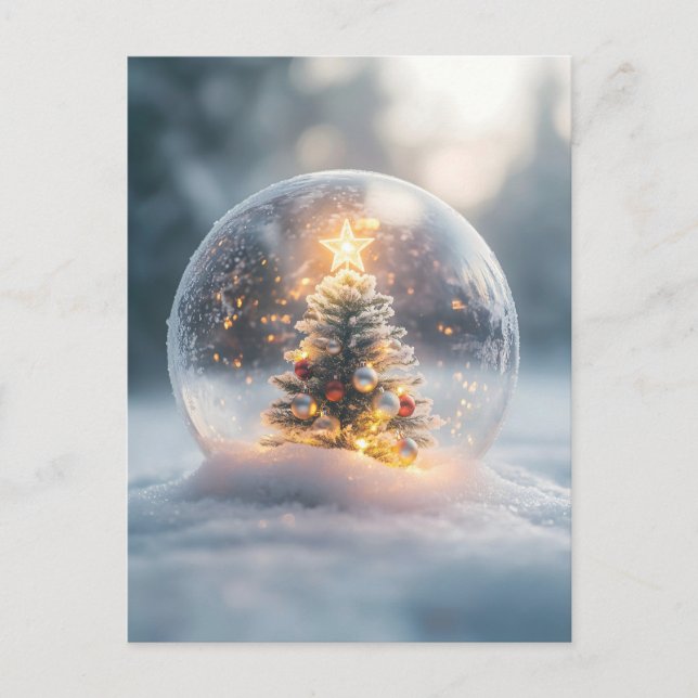 Magical Christmas Snow Globe with Glowing Tree Holiday Postcard (Front)