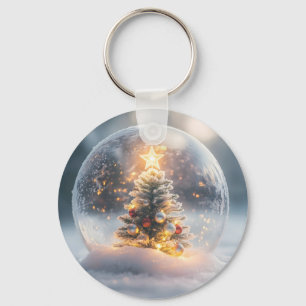 Magical Christmas Snow Globe with Glowing Tree Keychain