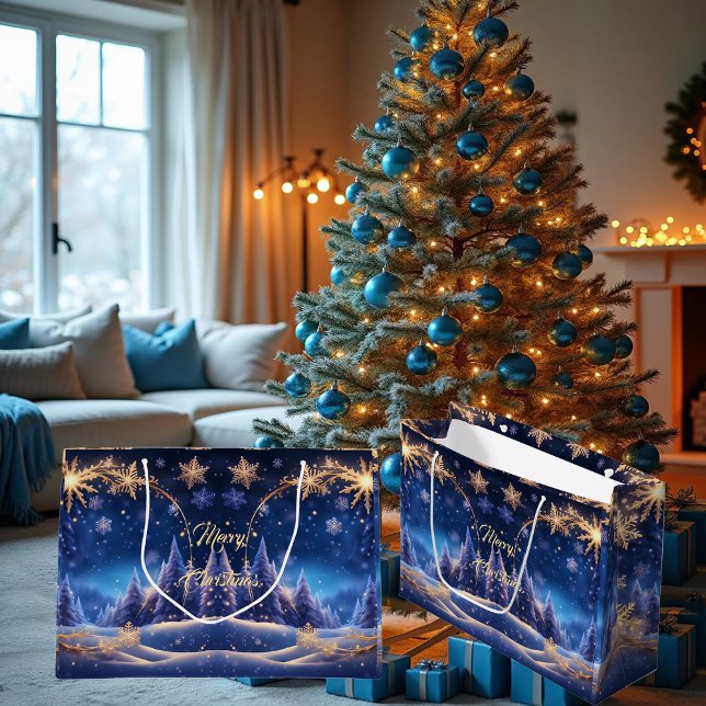 Magical Christmas time - golden snowflakes, Large Gift Bag (Creator Uploaded)