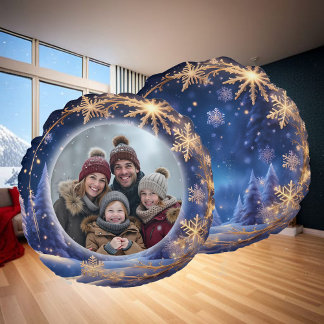 Magical Christmas time - golden snowflakes, photo Round Pillow