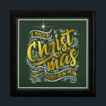 Magical Christmas Typography Gold ID441 Gift Box<br><div class="desc">Beautiful Christmas keepsake box design featuring elegant gold foil typography of 'A Magical Christmas and Happy New Year'. Design is framed in white and decorated with berries, mistletoe with a shining star accent on an optional dark, forest green background. Search ID441 to see other coordinating products and additional colour options...</div>