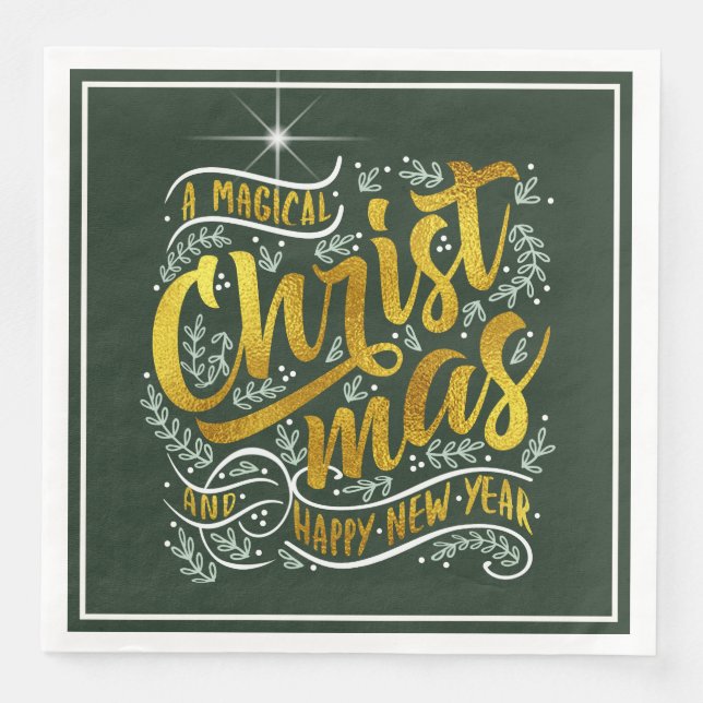 Magical Christmas Typography Gold ID441 Napkin (Front)
