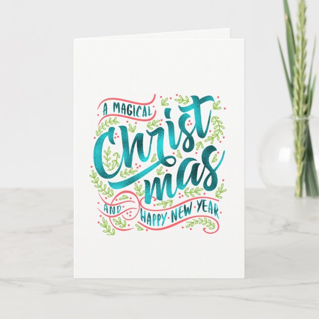 Magical Christmas Typography Photo Teal ID441 Holiday Card (Front)