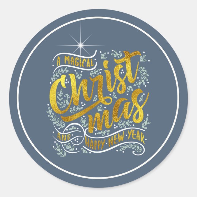 Magical Christmas Typography Round Gold ID441 Classic Round Sticker (Front)