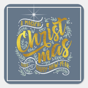 Magical Christmas Typography Square Gold ID441 Square Sticker