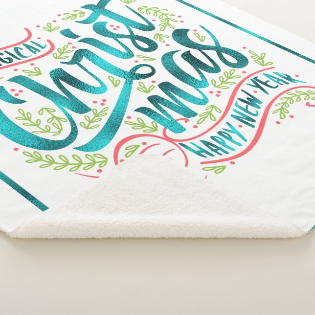 Magical Christmas Typography Teal ID441 Sherpa Blanket (3/4)
