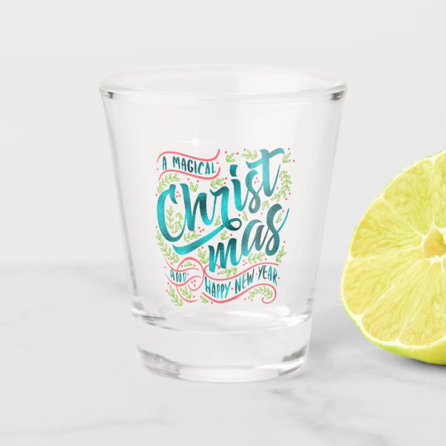 Magical Christmas Typography Teal ID441 Shot Glass (Front)