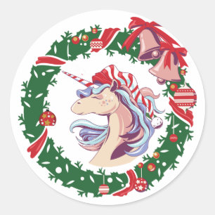 Magical Christmas Unicorn      Classic Round Sticker