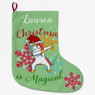 Magical Christmas Unicorn Dabbing Large Christmas Stocking