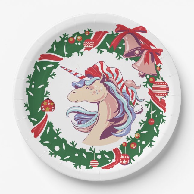 Magical Christmas Unicorn       Paper Plate (Front)