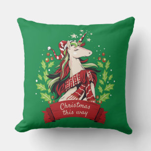 Magical Christmas Unicorn Throw Pillow