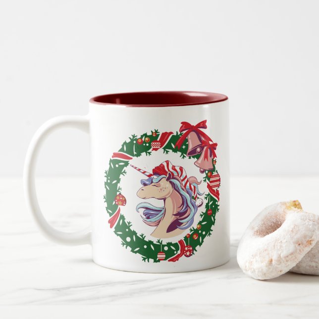 Magical Christmas Unicorn       Two-Tone Coffee Mug (With Donut)