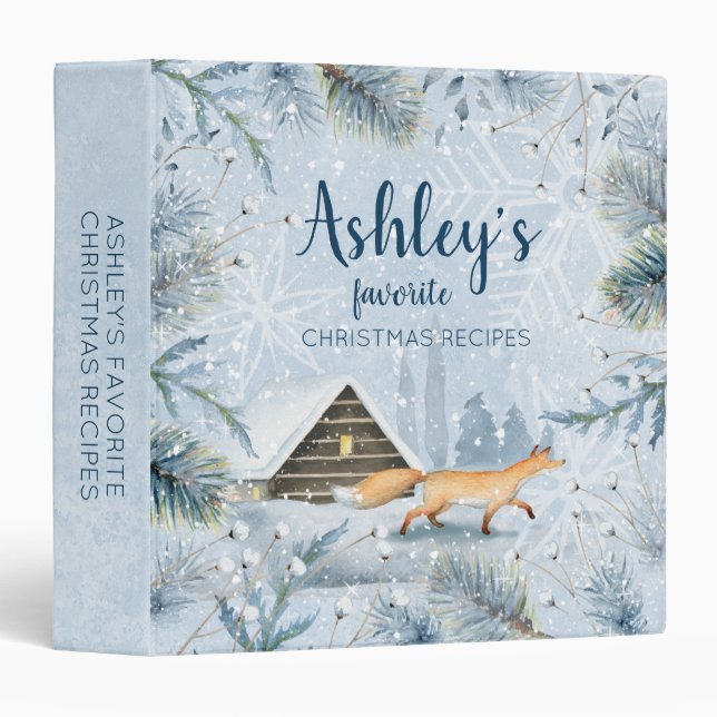 Magical Christmas Winter Wonderland Fox Recipe Binder (Front/Spine)