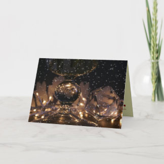 Magical christmas with crystal glass and snow holiday card