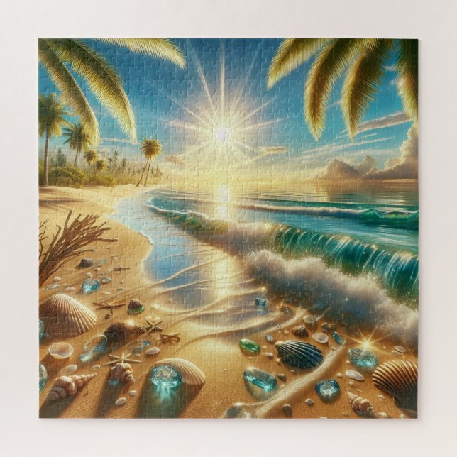 Magical Coastline with Blue Waves and Sea Glass Jigsaw Puzzle (Vertical)
