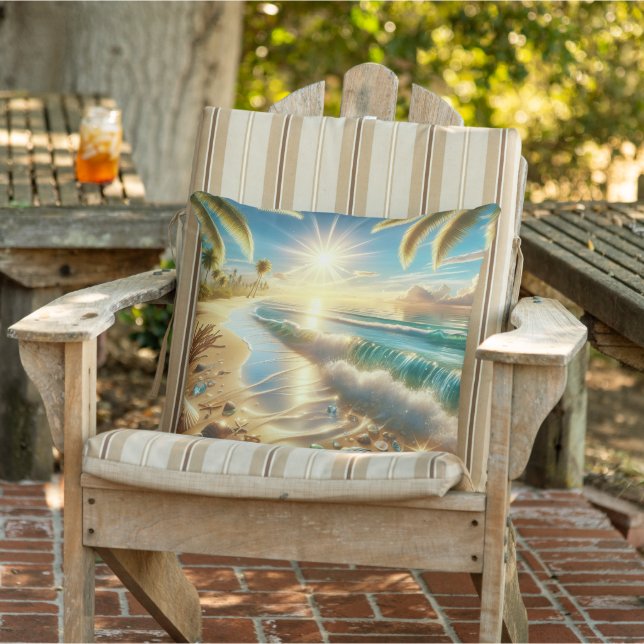 Magical Coastline with Blue Waves and Sea Glass Outdoor Pillow (Chair)