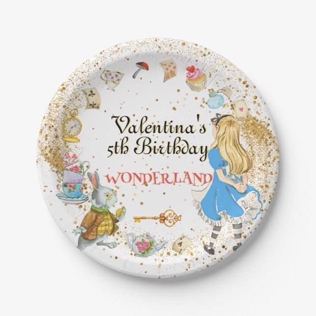Magical Colourful Alice's Wonderland Birthday Paper Plate (Front)