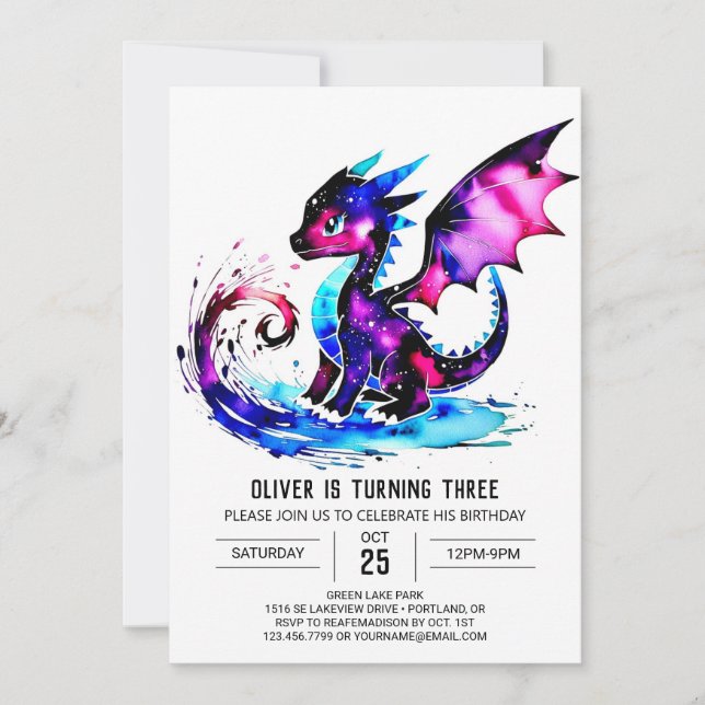 Magical Colourful Dragon Digital Boy Birthday Invitation (Front)