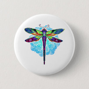 Magical Colourful Dragonfly Mandala    2 Inch Round Button