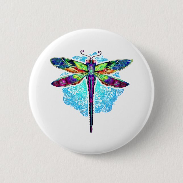 Magical Colourful Dragonfly Mandala    2 Inch Round Button (Front)