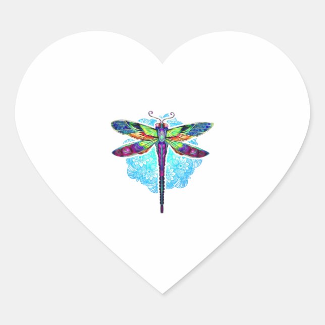 Magical Colourful Dragonfly Mandala    Heart Sticker (Front)