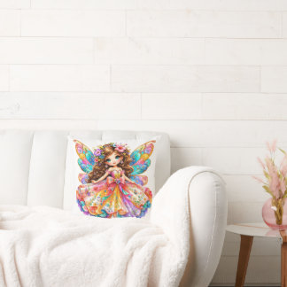 Magical Colourful Fairy Digital Clipart - Cute Fan Throw Pillow