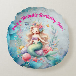 Magical colourful Mermaid Fintastic Birthday Gift Round Pillow