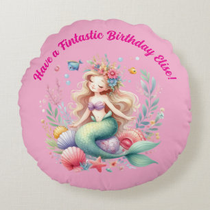 Magical colourful Mermaid Fintastic Birthday Gift Round Pillow