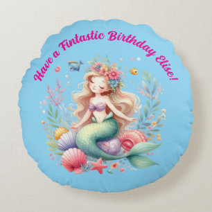 Magical colourful Mermaid Fintastic Birthday Gift Round Pillow