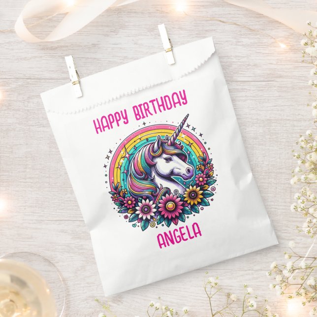 Magical Colourful Unicorn and Rainbow Personalized Favour Bag (Clipped)
