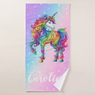 Magical colourful unicorn bath towel