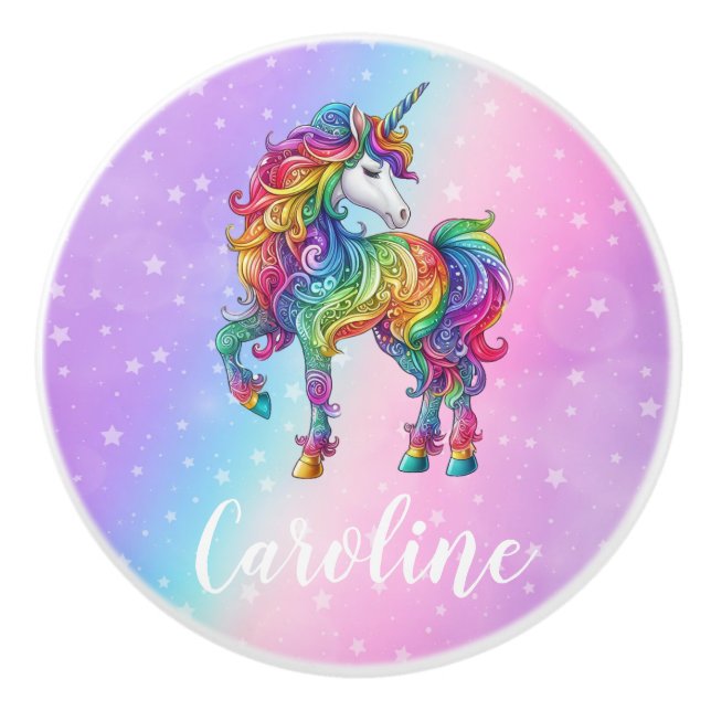 Magical colourful unicorn  ceramic knob (Front)