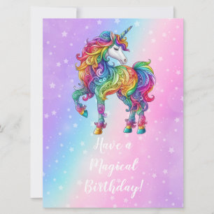Magical colourful unicorn  holiday card